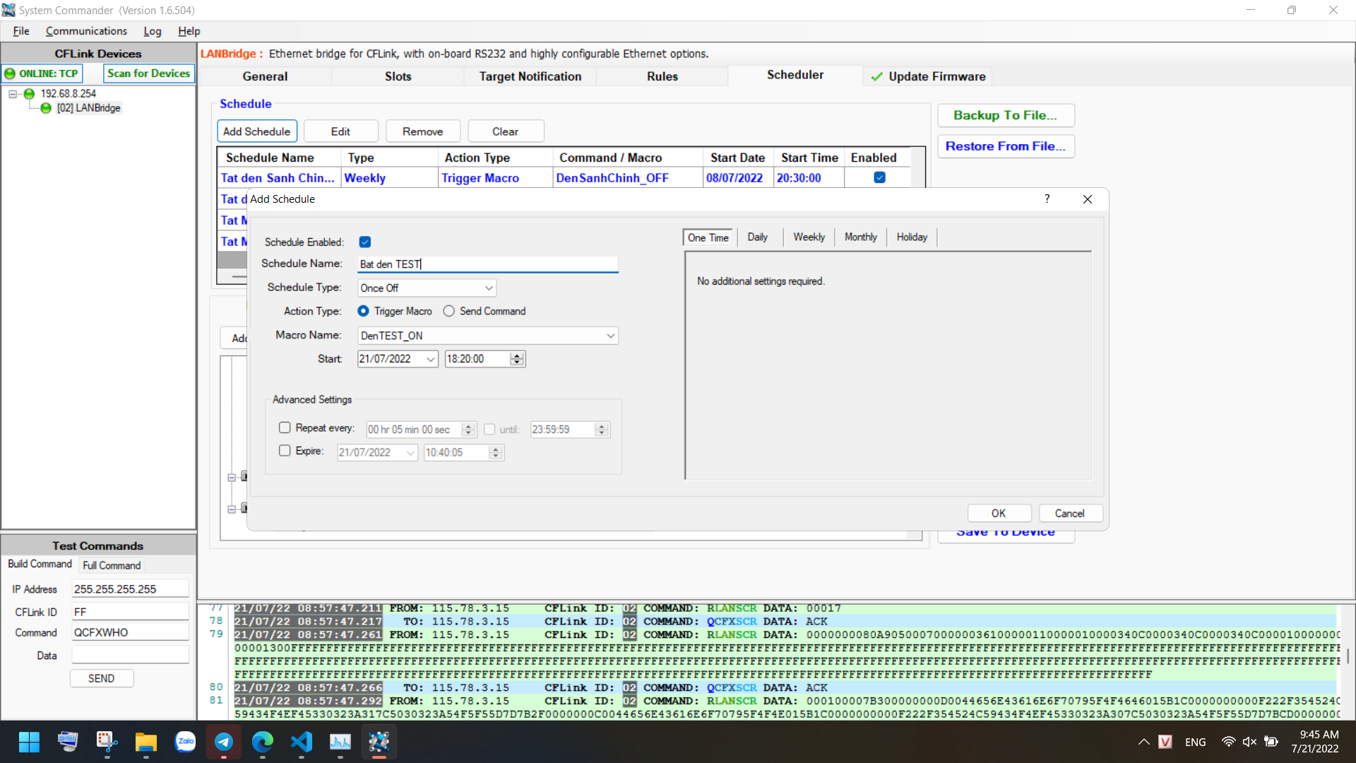 Thông số Schedule